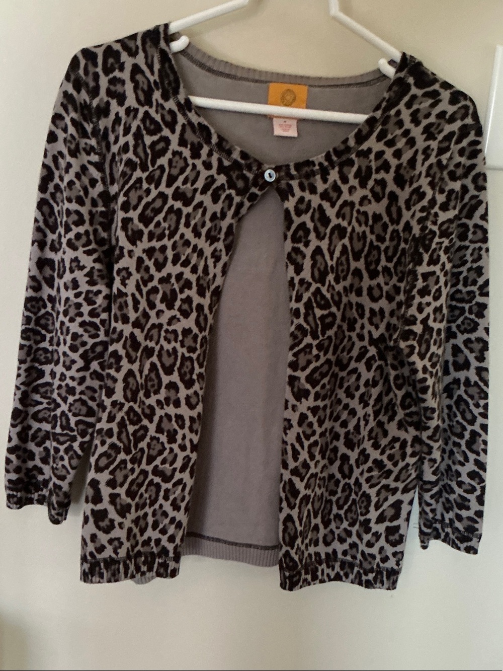 Ruby Rd. Gray and Black Leopard Knit Cardigan